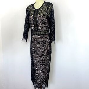 The Kooples Dress Long Sleeve Black Cotton Lace Overlay NWOT Sz Sm